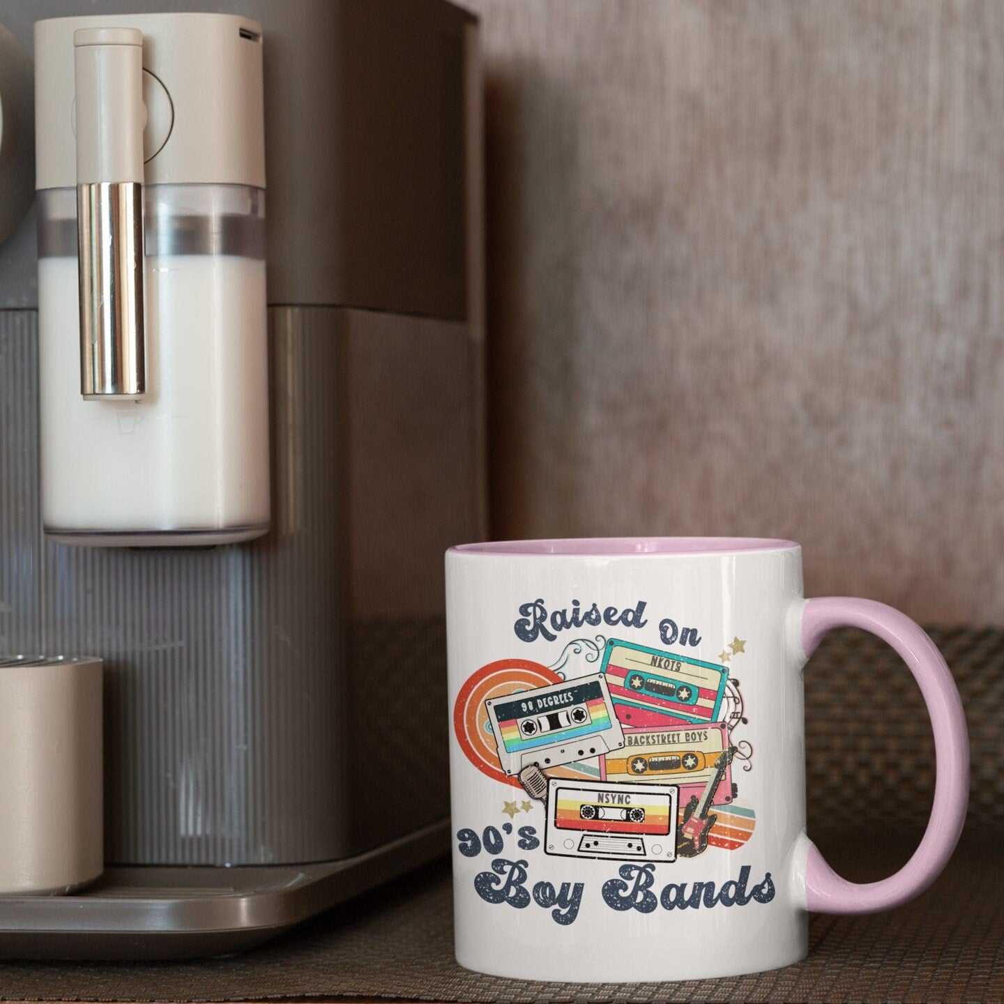 Raised on 90's Boy Band Coffee Mug, Nostalgic 90's Music Mug, Boy Band Gift for Fans, Old School Music Mug