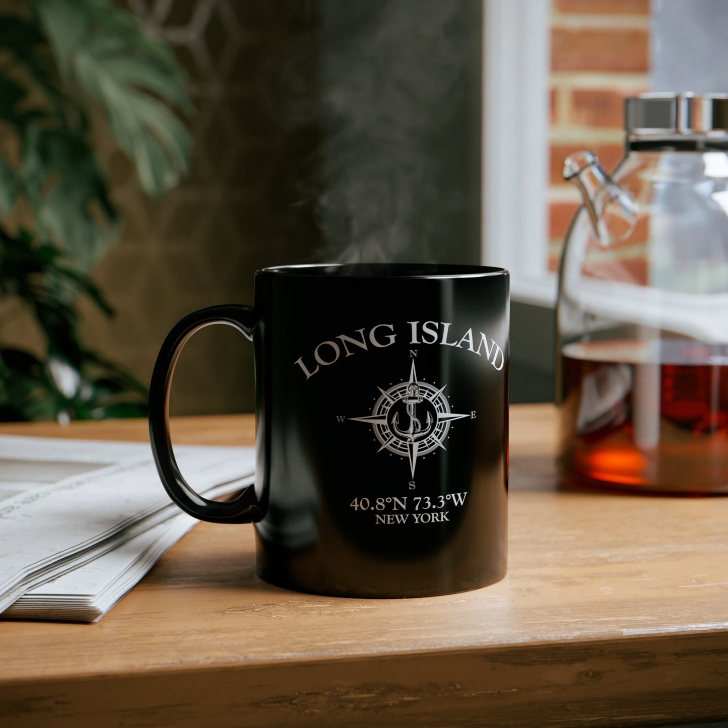 Long Island Mug Embrace Costal Vibes, Nautical Compass Design on Long Island Mug, Anchor Motif Mug, Long Island Charm, Long Island Keepsake