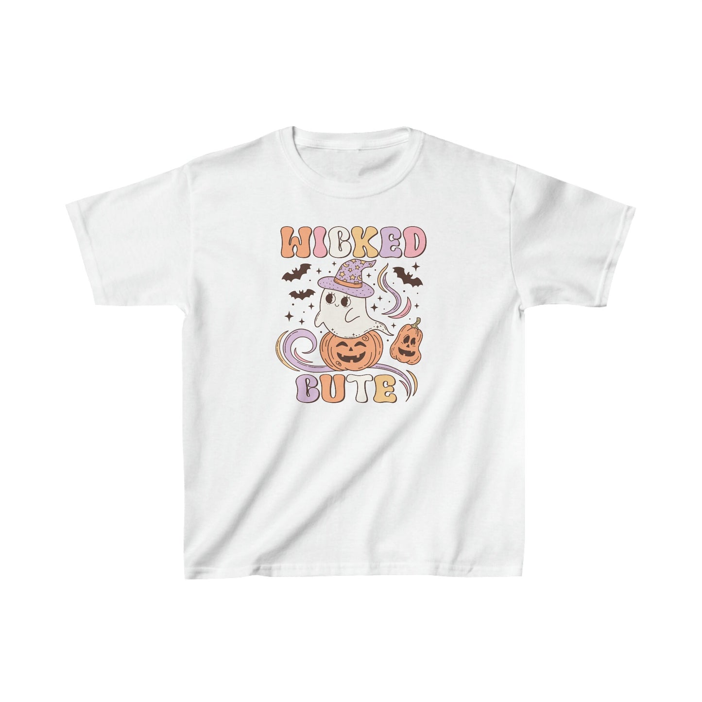 Retro Kids Wicked But Cute Tee, Kids Halloween Shirt, Halloween Part Outfit, Cute Kids Ghost Apparel, Kid Friendly Spooky Shirt