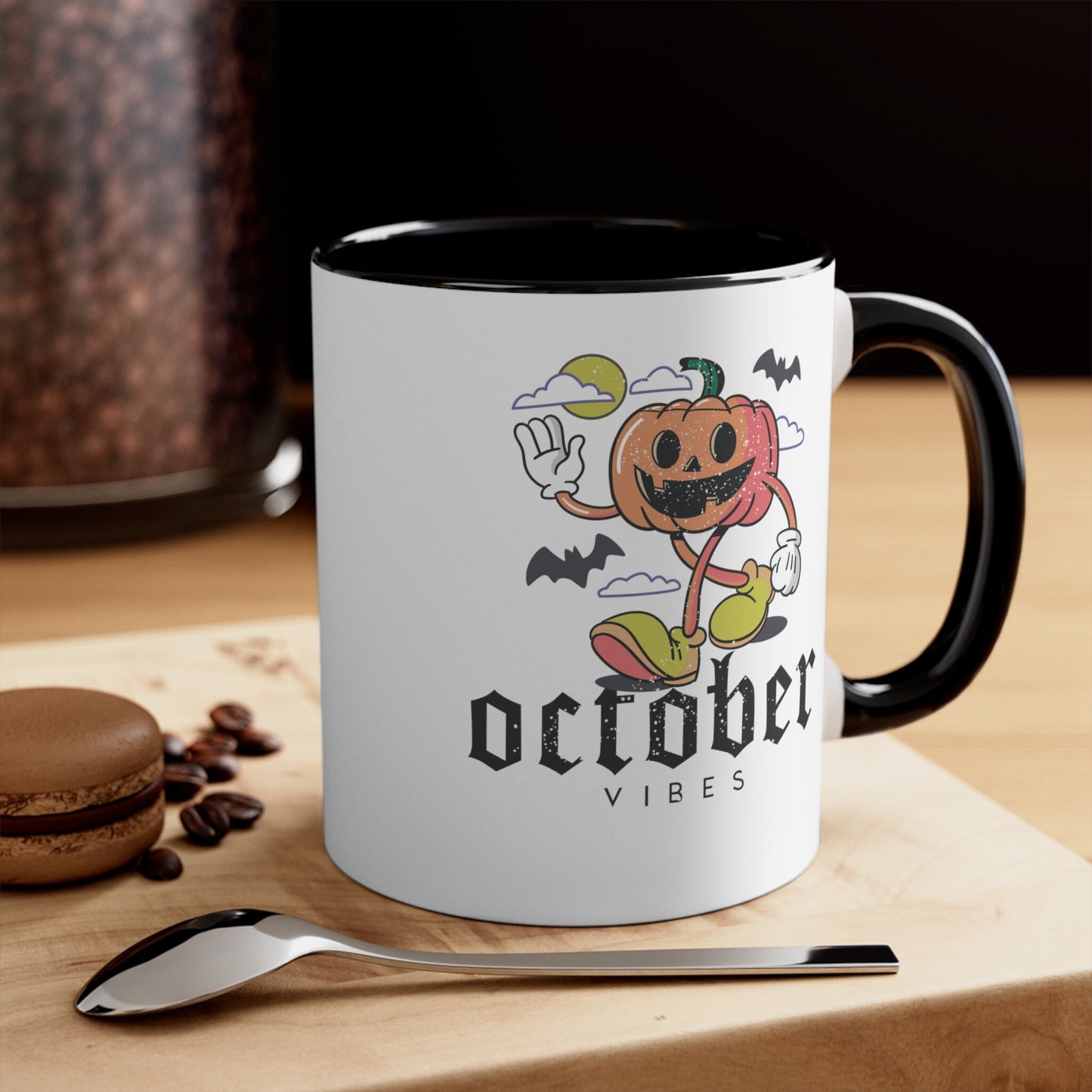 Retro Pumpkin October Vibes Mug, Halloween Mug, Retro Pumpkin Design, Vintage Halloween Mug, Walking Pumpkin Mug, Nostalgic October Mug