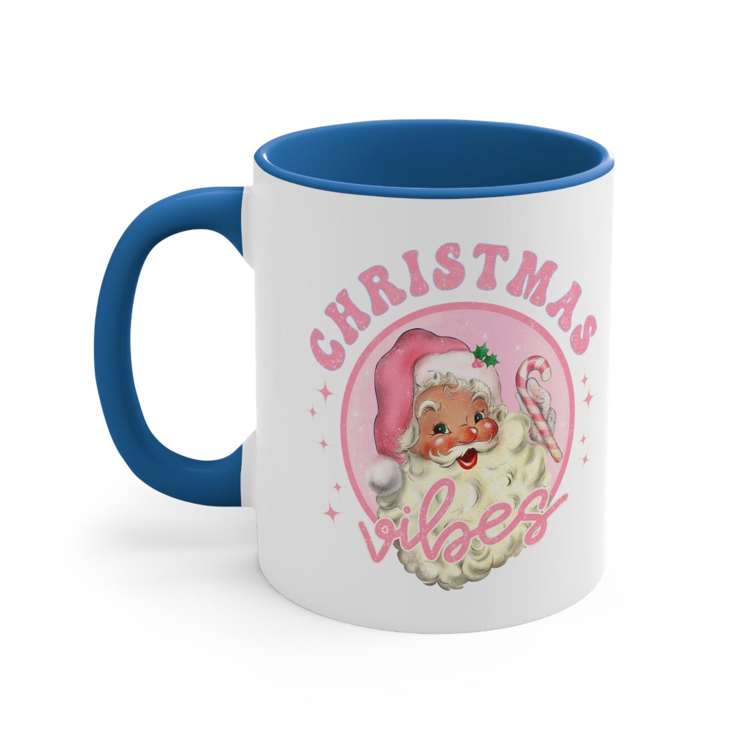 Vintage Pink Christmas Vibes Coffee Mug, Vintage Santa Mug, Santa Claus Mug, Retro Holiday Coffee and Tea Mug, Vintage Holiday Vibes