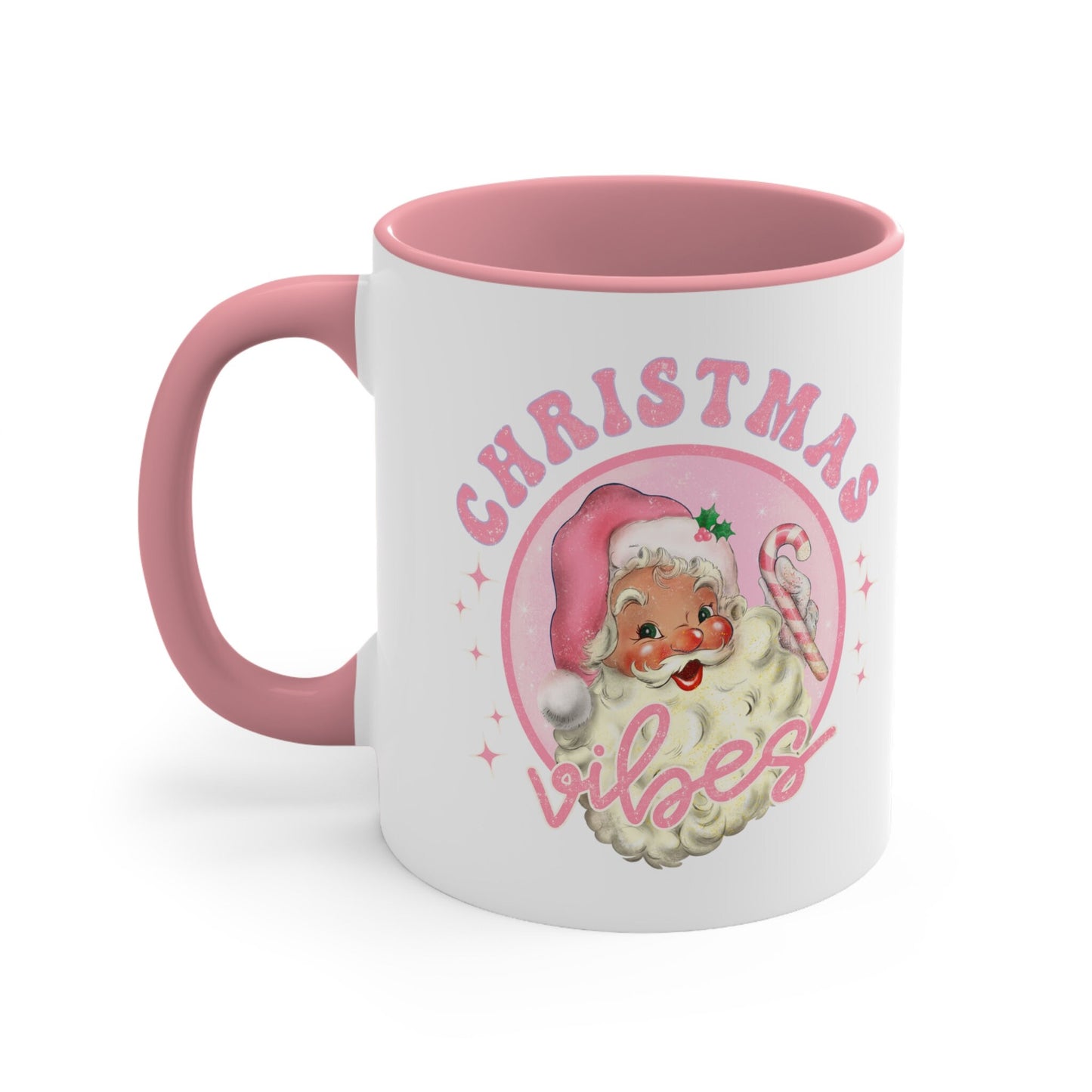 Vintage Pink Christmas Vibes Coffee Mug, Vintage Santa Mug, Santa Claus Mug, Retro Holiday Coffee and Tea Mug, Vintage Holiday Vibes