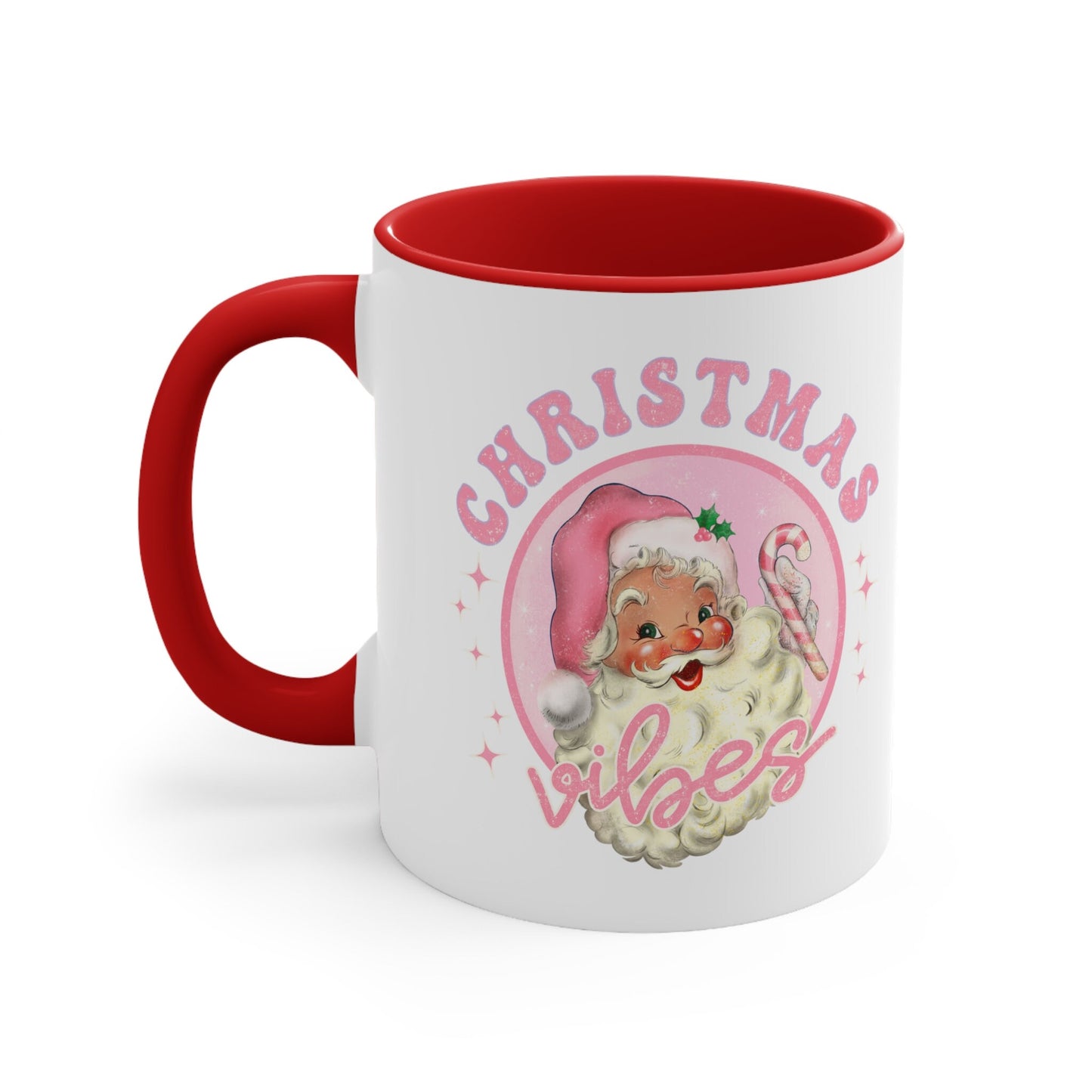Vintage Pink Christmas Vibes Coffee Mug, Vintage Santa Mug, Santa Claus Mug, Retro Holiday Coffee and Tea Mug, Vintage Holiday Vibes