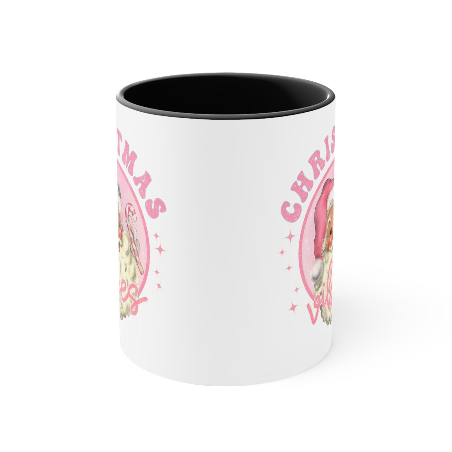 Vintage Pink Christmas Vibes Coffee Mug, Vintage Santa Mug, Santa Claus Mug, Retro Holiday Coffee and Tea Mug, Vintage Holiday Vibes