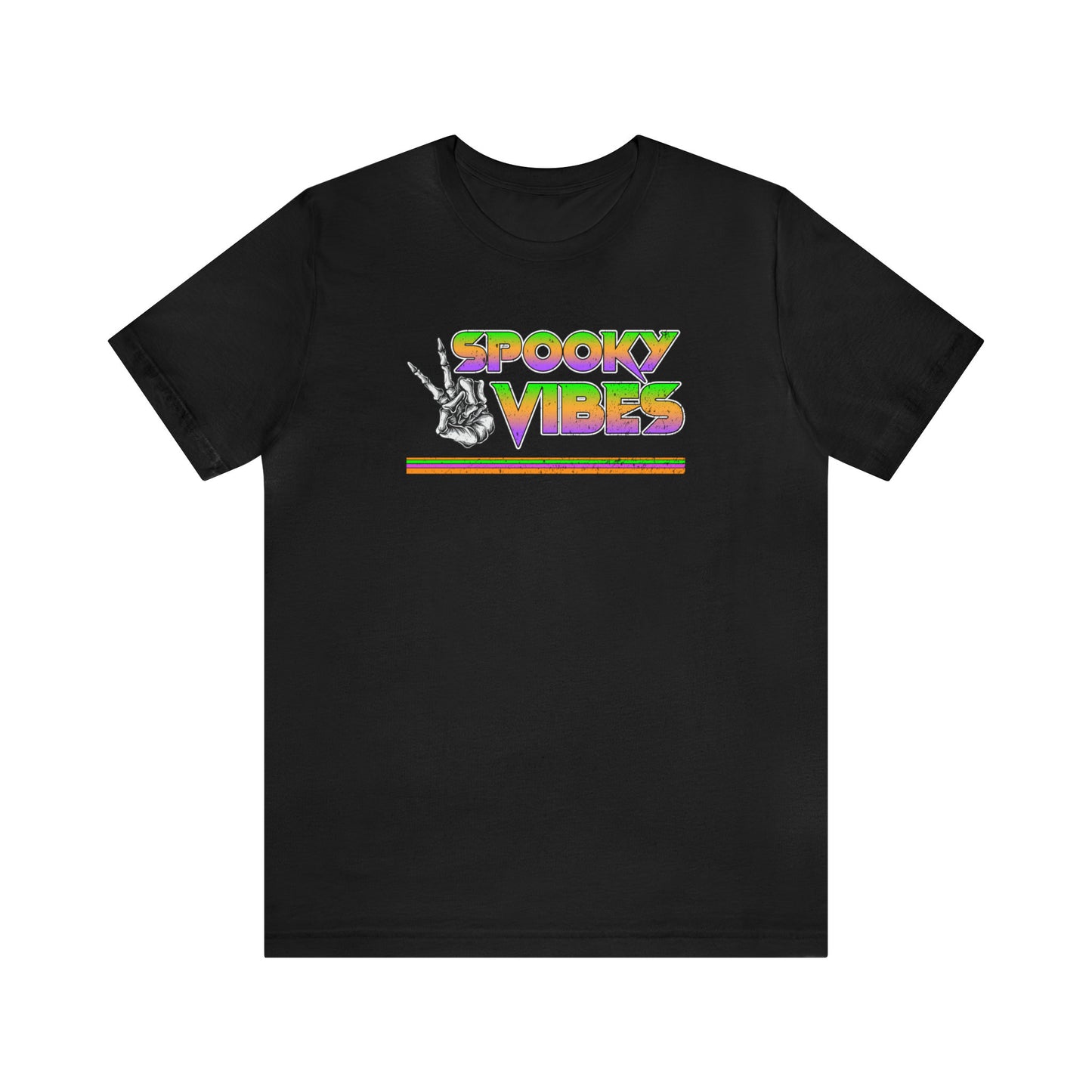 Retro Spooky Vibes Halloween Tee, Retro Halloween tee, Spooky Vibes T-Shirt, Skeleton Hand Peace Sign