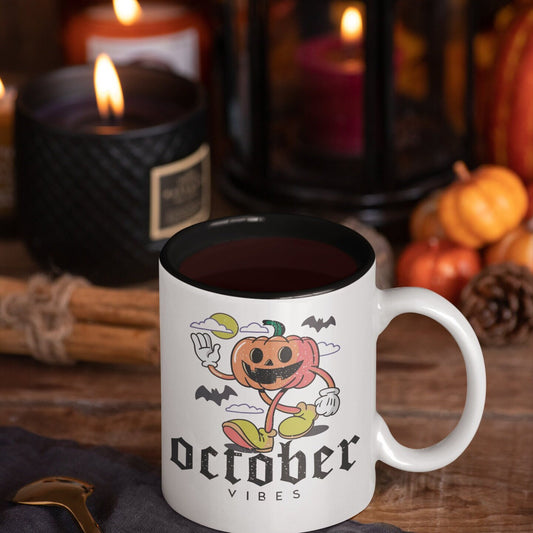 Retro Pumpkin October Vibes Mug, Halloween Mug, Retro Pumpkin Design, Vintage Halloween Mug, Walking Pumpkin Mug, Nostalgic October Mug