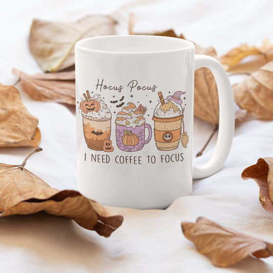 Halloween I Need Coffee To Focus Mug, Halloween Cup, Tea Mug, Pumpkin Spice Coffee Mug, Funny Halloween Cup, Autumn Mug