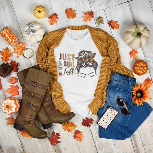 Just a Girl Who Loves Fall T-Shirt, Fall Enthusiast Tee, Autumn Lover Shirt, Cozy Fall Vibes, Fall Into Style Tee