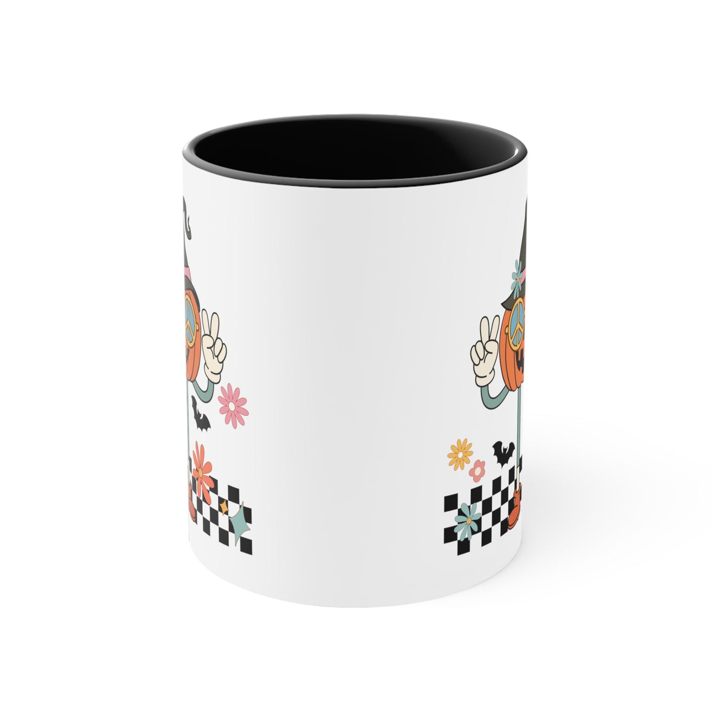 Retro Pumpkin Giving Peace Sign  Mug, Vintage Vibes Pumpkin Mug, Retro Autumn Mug, 70's Style Peace Pumpkin Mug, Collectible Art Mug